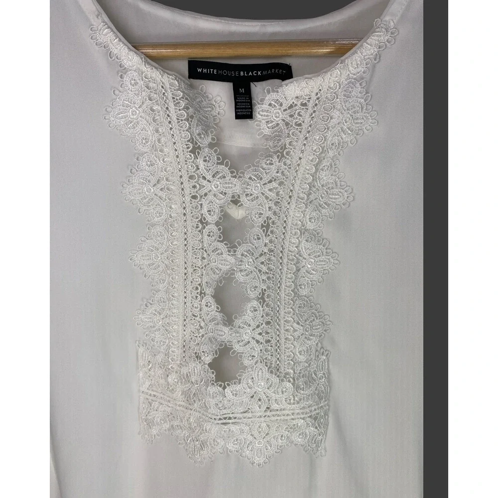 White House Black Market White Lace Sleeveless Blouse Top Medium Boho Chic - Picture 4 of 9